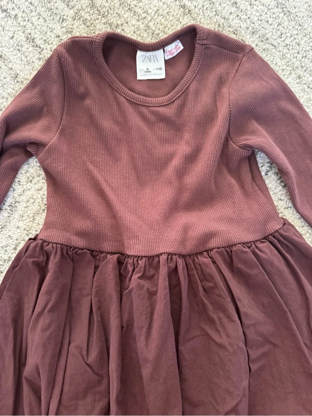 Zara Girls' Long Sleeve Bubble Dress with matching patent leather boots